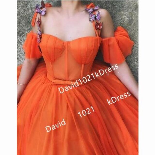 カラードレス キャミソール オレンジ系 ソフトチュール 2次会の通販 by David1021k Dress｜ラクマ
