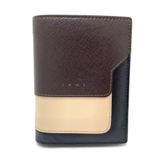 マルニ(Marni)のマルニ ロゴ コンパクト 二つ折り財布 ブラック×ブラウン(財布)