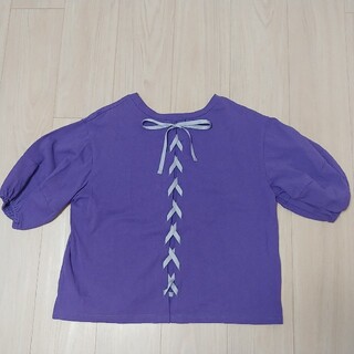 ティップトップ(tip top)のtip top パフスリーブ バックリボン編み上げ 紫 綿100% Tシャツ(Tシャツ(半袖/袖なし))