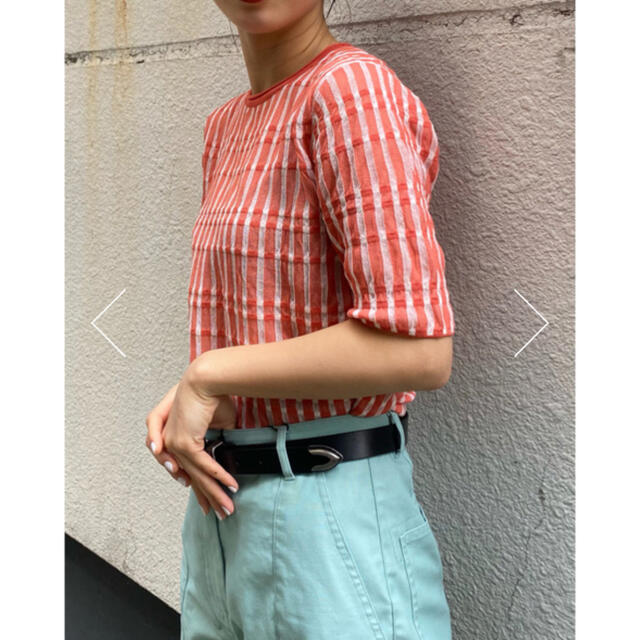 moussy(マウジー)のGATHER STRIPE KNIT トップス レディースのトップス(シャツ/ブラウス(半袖/袖なし))の商品写真