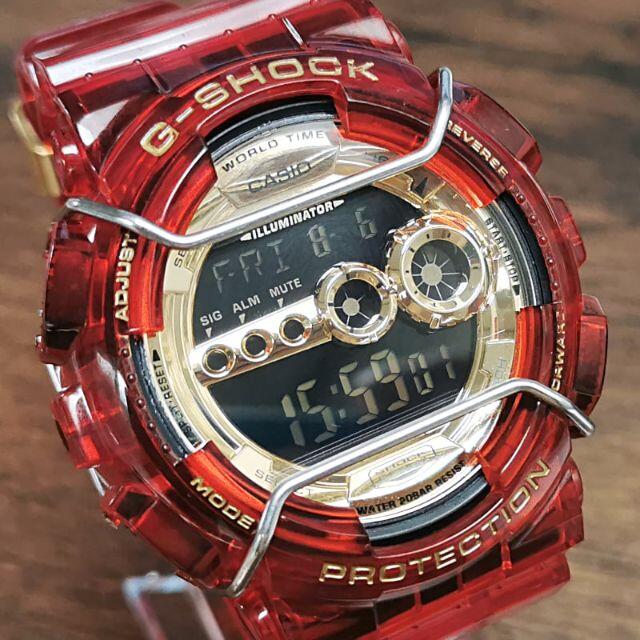 贅沢 GD-100GB G-SHOCK - CASIO スケルトンレッド メタル遊環バンパー + 腕時計(デジタル)