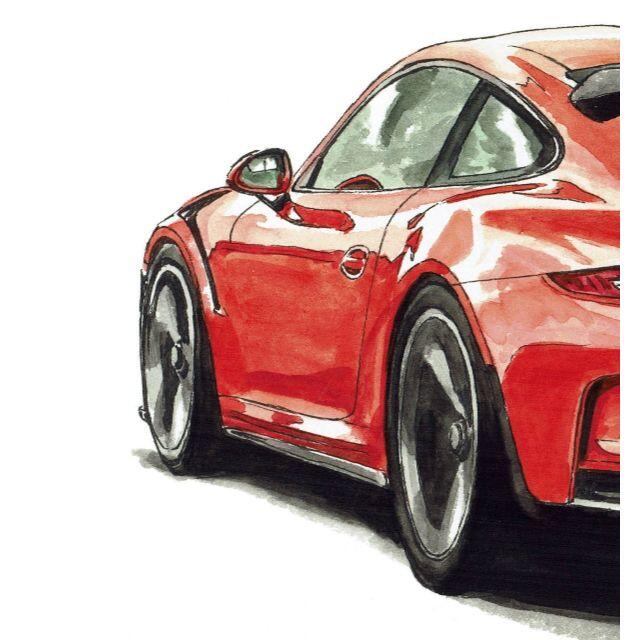 GC-1363ポルシェ911 GT3/GTS限定版画直筆サイン額装●作家平右ヱ門 3