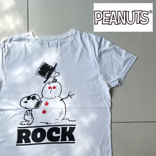 ピーナッツ(PEANUTS)のスヌーピー　ウッドストック　ROCK 雪だるま　Tシャツ(Tシャツ/カットソー(半袖/袖なし))