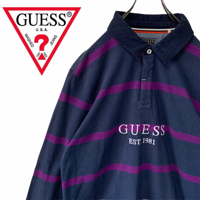 【GUESS】ゲス REGULAR FIT ラガーシャツ ボーダー フロントロゴ