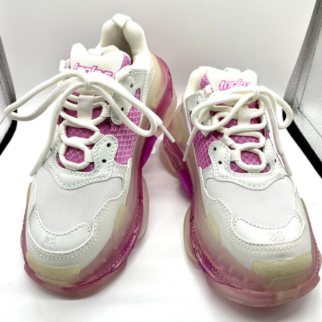 バレンシアガ ピンク スニーカー 37 白BALENCIAGA トリプルS-
