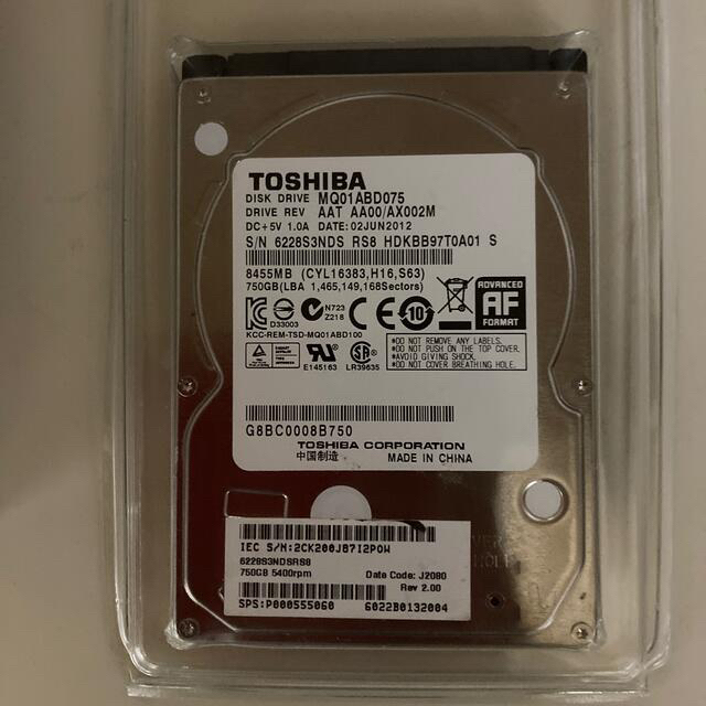 東芝(トウシバ)の東芝 2.5インチ HDD 750GB、値引き可能。 スマホ/家電/カメラのPC/タブレット(PCパーツ)の商品写真