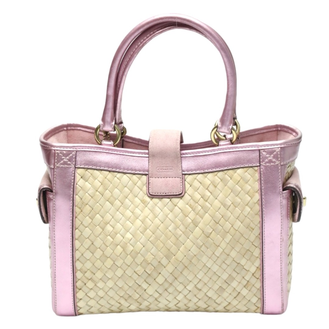 COACH - コーチ 4419 ハンドバッグ ピンク×ベージュ COACH 籠 ストロー
