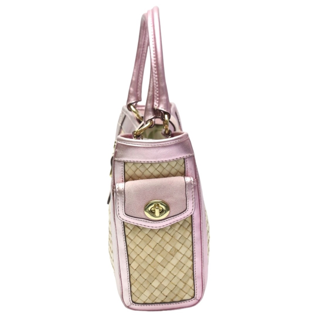 COACH - コーチ 4419 ハンドバッグ ピンク×ベージュ COACH 籠 ストロー