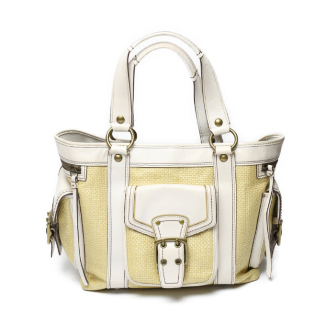 COACH - コーチ 114 トートバッグ イエロー×ホワイト  COACH  ストロー×レザー