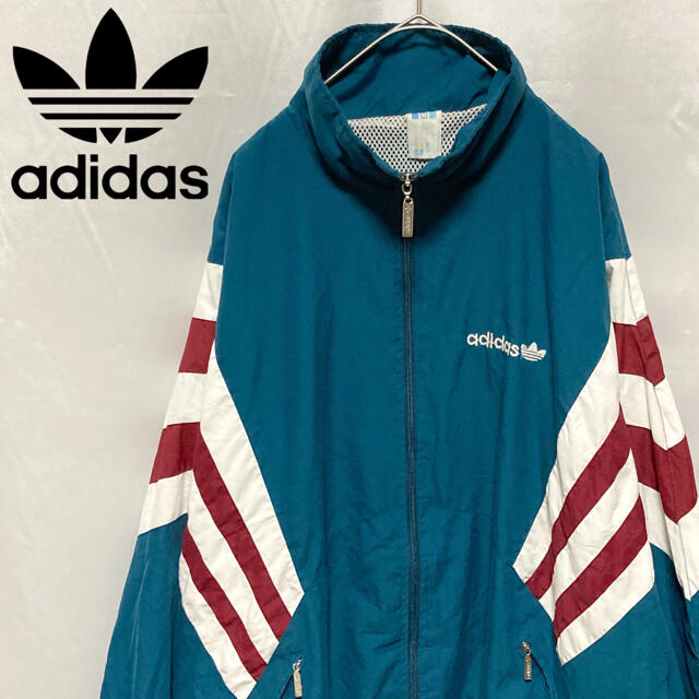 90's adidas アディダス ナイロンジャケット 刺繍 ブルー M