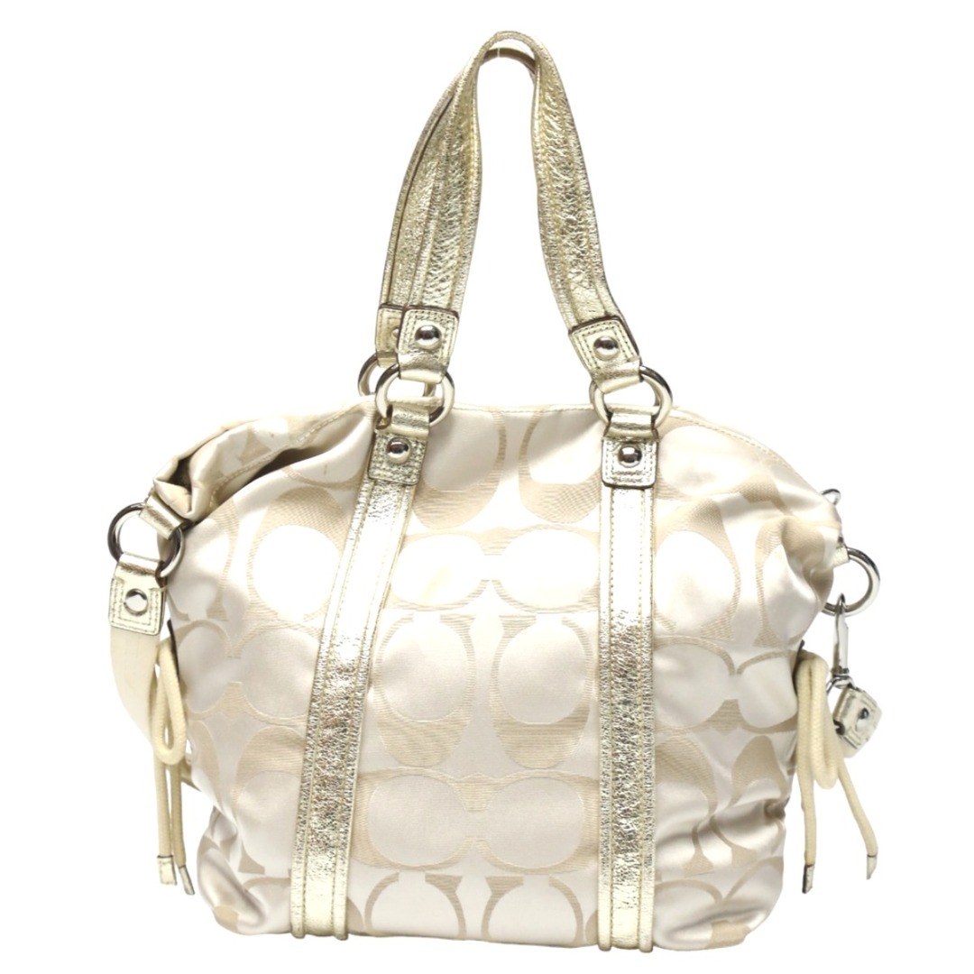 COACH ポピー サテン スポットライト トートバッグ 13843 COACH - コーチ 13843 トートバッグ ベージュ×ゴールド COACH