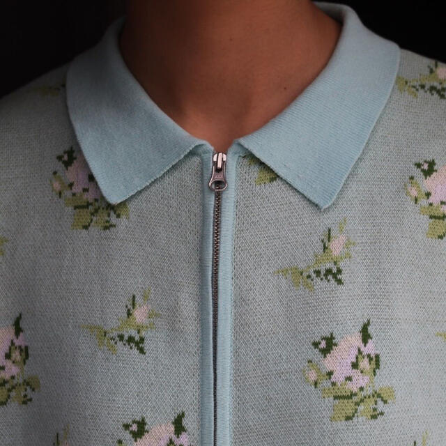 Flower Half Zip Cadigan SKY BLUE TTT_MSW-hybridautomotive.com