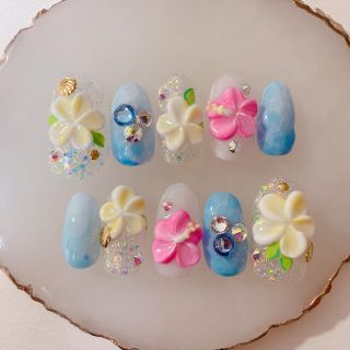 radynail  ハイビスカスとプルメリア  3D ネイルチップ コスメ/美容のネイル(つけ爪/ネイルチップ)の商品写真