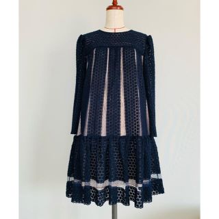 レッドヴァレンティノ(RED VALENTINO)のRED VALENTINO ２種の総レースワンピース　ネイビー　美品(ひざ丈ワンピース)