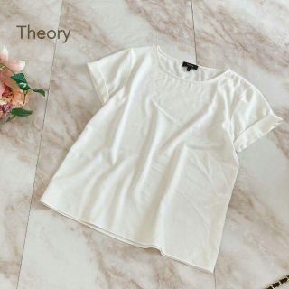 セオリー(theory)の美品　セオリー　Theory　白　ホワイト　半袖　ブラウス　プルオーバー　無地(シャツ/ブラウス(半袖/袖なし))