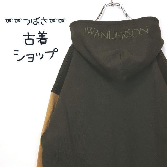 【タグ付き】JW ANDERSON インサイドパーカー　刺繍　マルチカラー　L.カラー深緑ふかみどりドッキング