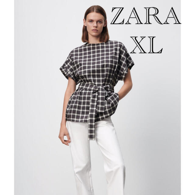 ZARA(ザラ)のZARA ザラリネンブレンド　チェック柄キモノトップス　 レディースのトップス(シャツ/ブラウス(半袖/袖なし))の商品写真