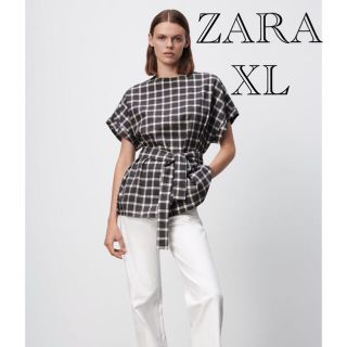 ザラ(ZARA)のZARA ザラリネンブレンド　チェック柄キモノトップス　(シャツ/ブラウス(半袖/袖なし))