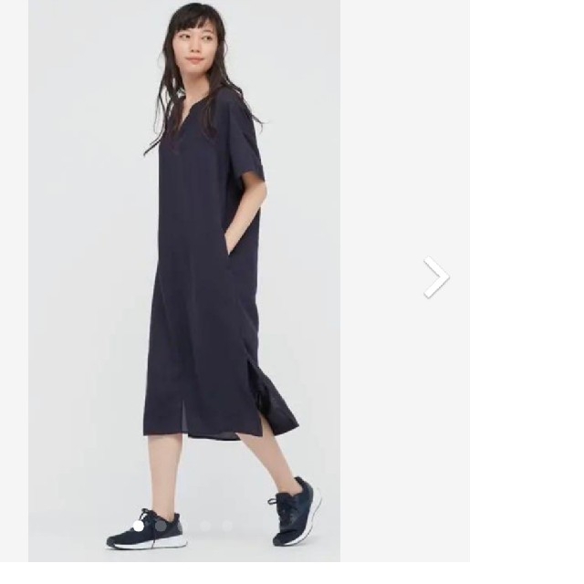 UNIQLO(ユニクロ)のユニクロ　リネンブレンドカフタンワンピース　ネイビー　M レディースのワンピース(ロングワンピース/マキシワンピース)の商品写真