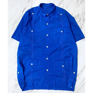 ヨウジヤマモト(Yohji Yamamoto)のオーバーダイ 製品染め 90s ブルー 刺繍 半袖 メキシカン キューバシャツ(シャツ)