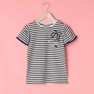 メゾピアノジュニア(mezzo piano junior)のメゾピアノ新品新作タグ付きリボンつきラメボーダーTシャツ140(Tシャツ/カットソー)