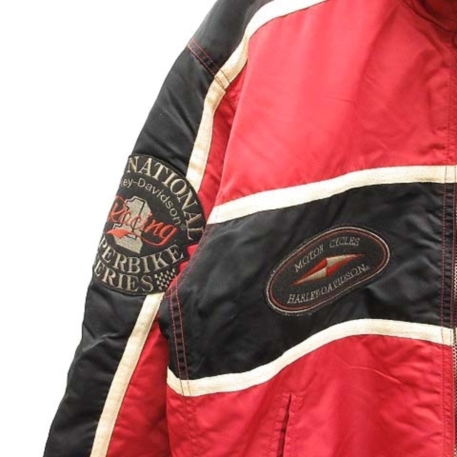 Harley Davidson(ハーレーダビッドソン)のハーレーダビッドソン ライダースジャケット バイカー 中綿 L 赤 黒 メンズのジャケット/アウター(ライダースジャケット)の商品写真
