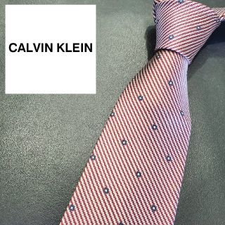 カルバンクライン(Calvin Klein)のカルバンクライン　ブランドネクタイ　エンジベージュ　ストライプ　四角ドット　総柄(ネクタイ)