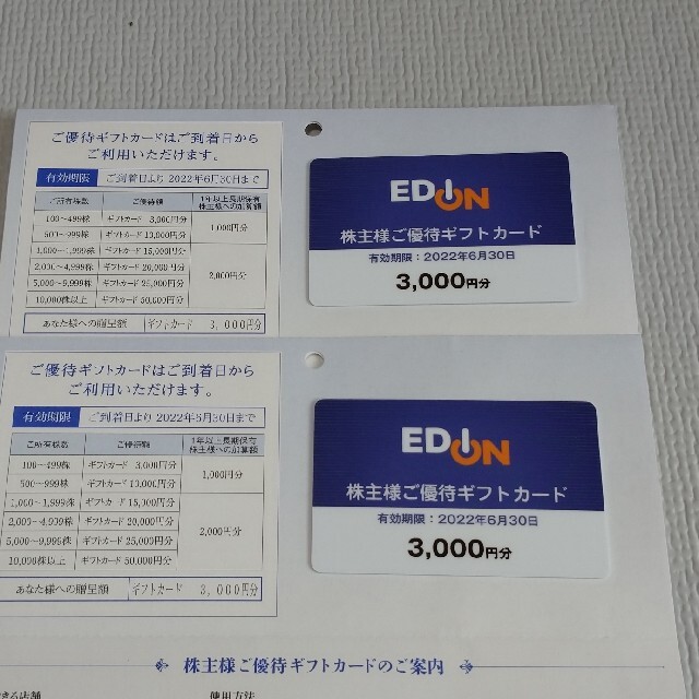 チケットエディオン　株主優待6000円分