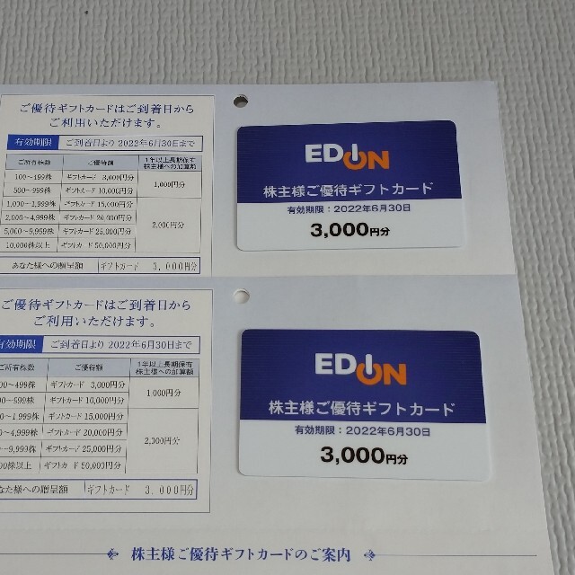 エディオン　株主優待6000円分優待券/割引券