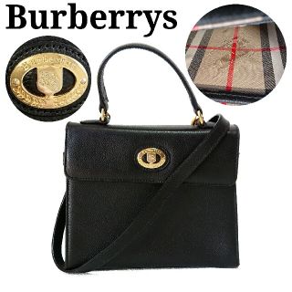 バーバリー(BURBERRY)の美品 バーバリーズ 2wayバッグ ロゴ金具 裏地ノバチェック レザー ブラック(ショルダーバッグ)