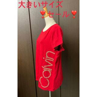 カルバンクライン(Calvin Klein)のカルバンクライン　レディース　カットソー　レッド　XLサイズ(カットソー(半袖/袖なし))