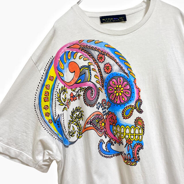 ETRO(エトロ)のエトロ イタリア製 ハンドペイント ペイズリー柄 スカル Tシャツ 白 3XL メンズのトップス(Tシャツ/カットソー(半袖/袖なし))の商品写真