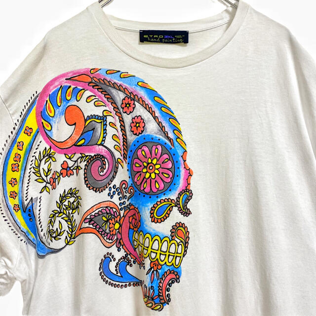 ETRO(エトロ)のエトロ イタリア製 ハンドペイント ペイズリー柄 スカル Tシャツ 白 3XL メンズのトップス(Tシャツ/カットソー(半袖/袖なし))の商品写真