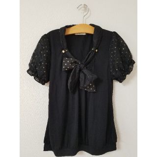 アクシーズファム(axes femme)のaxes ブラウス トップス リボン レース ドット ブラック 黒(Tシャツ(半袖/袖なし))