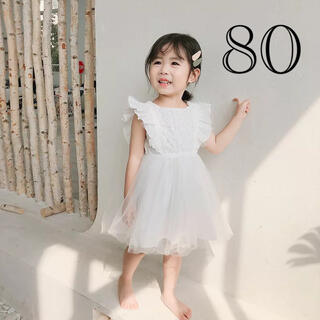 サイズ80 ベビー　チュール　ドレス　ワンピース　ホワイト(ワンピース)