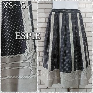 XS～S：ミディ丈スカート／エスピエ★超美品★ドット・スカーフ柄(ひざ丈スカート)