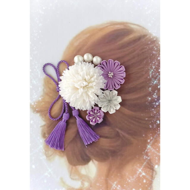 NO.Ｕ-68-2 パープル系 お花の髪飾り Ｕピン 6本セット