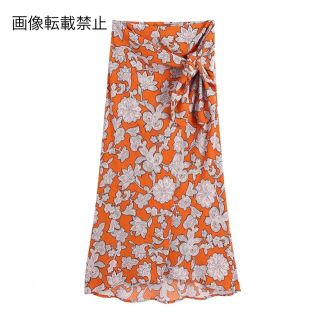 ザラ(ZARA)の🎐8月新作🍧5202◆orange オレンジ レトロ フラワー 花柄 スカート (ひざ丈スカート)