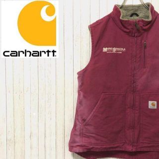 カーハート(carhartt)のカーハート　ダックベスト　レディース　ピンク　刺繍　ジップアップ　裏ボア　M(ベスト/ジレ)