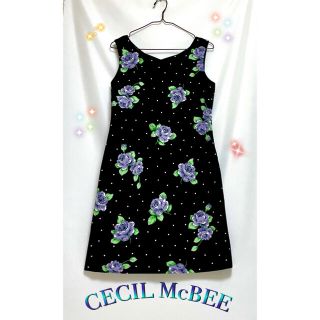 セシルマクビー(CECIL McBEE)の【セシルマクビー】花柄ワンピース　BLACK(ひざ丈ワンピース)