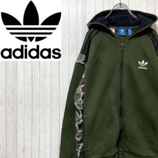 adidas アディダスオリジナルス　パーカー　スウェット　グリーン　迷彩　Ｌ(ジャージ)