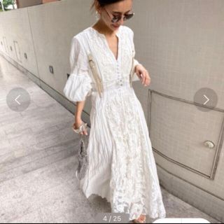 アメリヴィンテージ(Ameri VINTAGE)のAMERI MEDI EMBROIDERY TULLE LACE DRESS  (ロングワンピース/マキシワンピース)