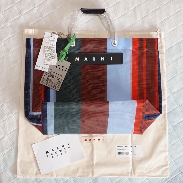 MARNI マルニ　フラワーカフェ　ストライプバッグ