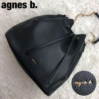 アニエスベー(agnes b.)の極美品✨アニエスベー ショルダーバッグ 巾着 レザー ブラック ロゴ ゴールド(ショルダーバッグ)