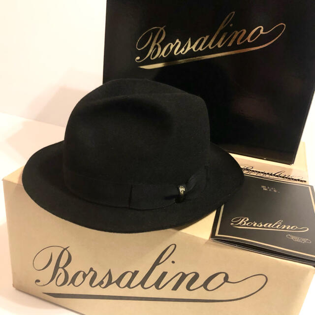 ボルサリーノ 定価4.4万 高級 ラビットファー ハット マレンゴ 黒 帽子
