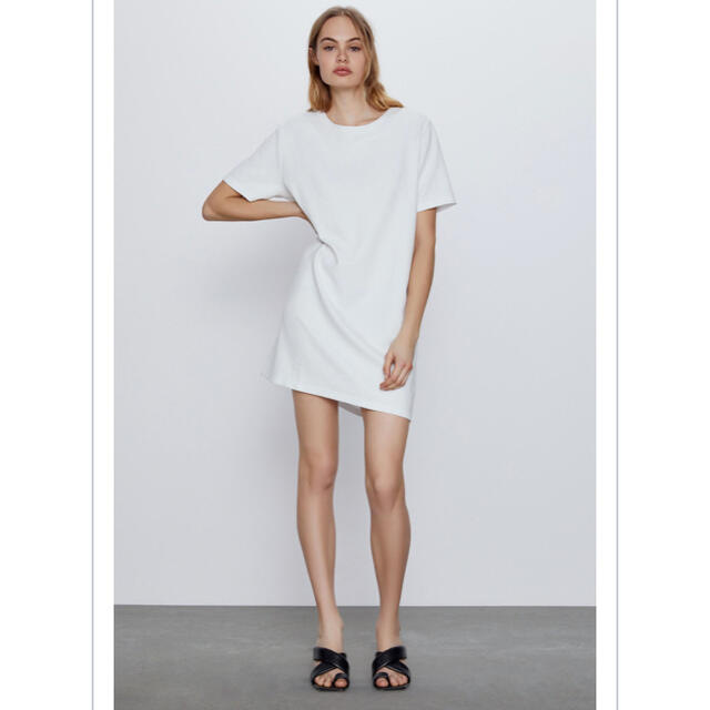 ZARA(ザラ)の新品/Zara Textured weave dress 白Tワンピ レディースのワンピース(ミニワンピース)の商品写真