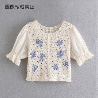 ザラ(ZARA)の🎐8月新作🍧5210◆エンブロイダリー フラワー 花 刺繍 ブラウス(シャツ/ブラウス(半袖/袖なし))