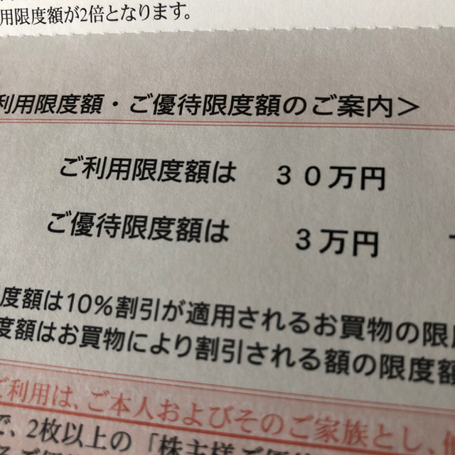 三越伊勢丹 限度額30万円　株主優待カード 1