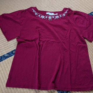 グローブ(grove)の新品　grove コットン　ビジューつきTシャツ　半袖　Lサイズ(Tシャツ(半袖/袖なし))