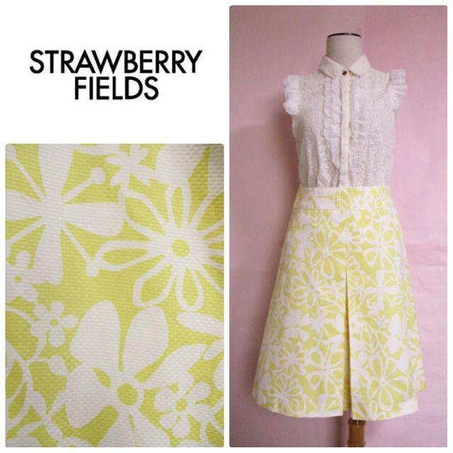 STRAWBERRY-FIELDS(ストロベリーフィールズ)の最終処分【ストロベリーフィールズ】夏スカート☆花柄☆イエローホワイト☆コットン レディースのスカート(ひざ丈スカート)の商品写真